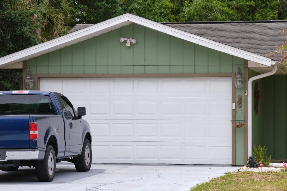 Vehicle parked in front of the garage door
