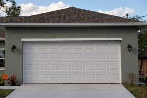 wide garage double door concrete driveway new modern american house(2)